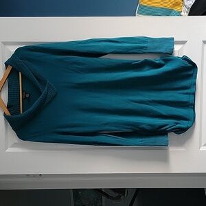 Calvin Klein Jeans Teal Blue 100% Cotton Ruched V Neck Sweater Dress